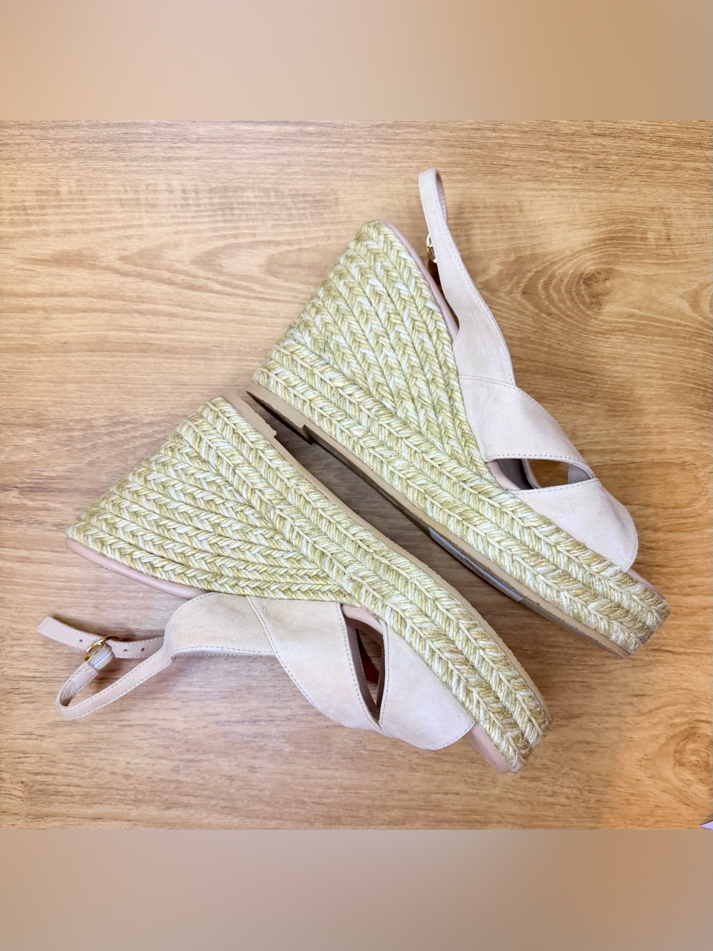 Stuart Weitzman Adobe Nude Espadrille Wedge Sandals Size 9 - Picture 3 of 13